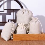 Cotton linen drawstring pouch bag